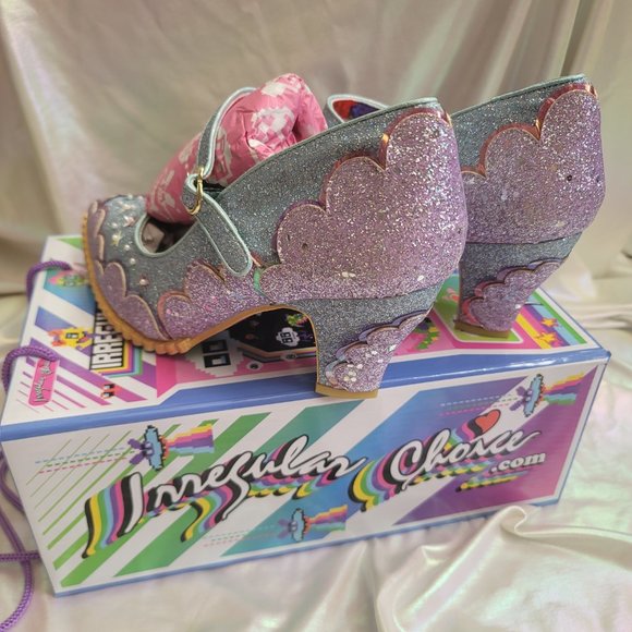Irregular Choice 42 Shortie Bread Blue Purple Glitter Mary Jane Heels Wedding 10 - Picture 7 of 16